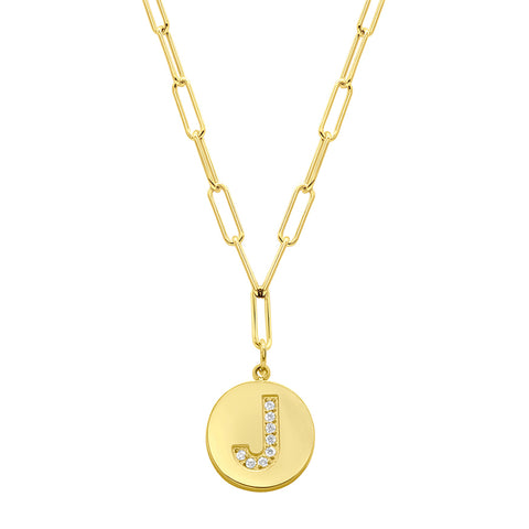 Tarnish Resistant 14K Gold Plated Pave Crystal Initial Disc Paperclip Necklace