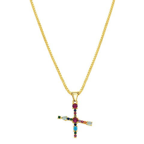 14K Gold Plated Multi Color Stone Initial Necklace