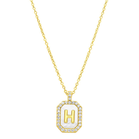 14K Gold Plated White Mother-of-Pearl Initial Tablet Necklace
