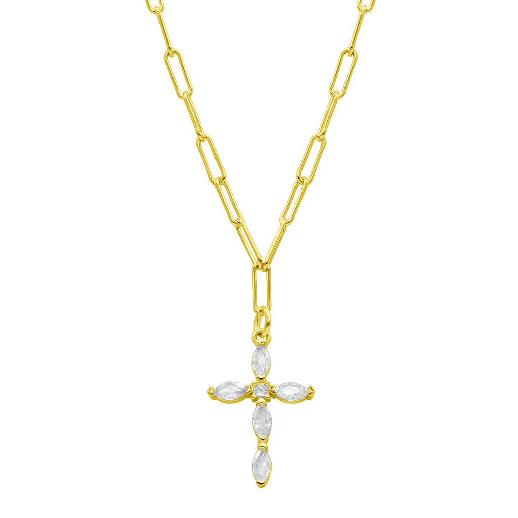 Gold cubic zirconia cross necklace sales