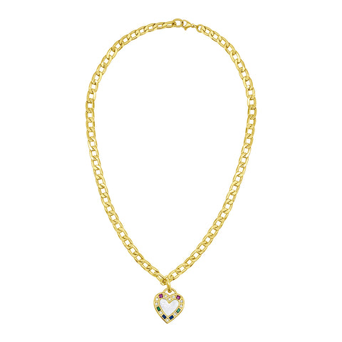 14k Gold Plated Figaro Chain Mother-of-Pearl Heart Necklace