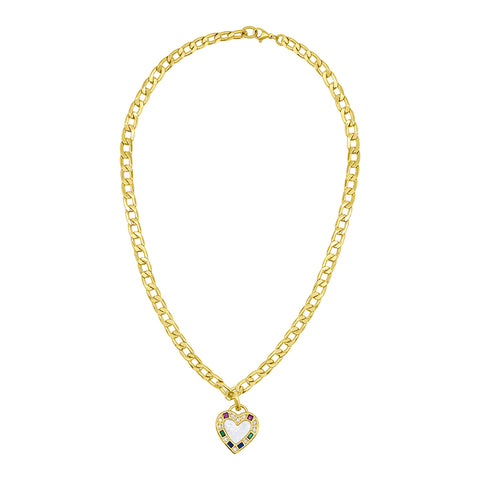 14K Gold Plated Figaro Chain Mother-of-Pearl Heart Necklace