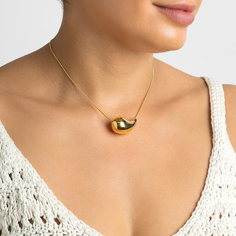 Tarnish Resistant 14k Gold Plated Teardrop Sculptural Necklace