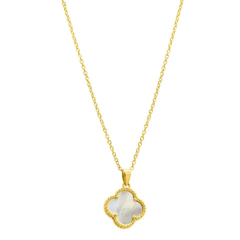 White Mother of Pearl Flower Necklace silver yellow gold