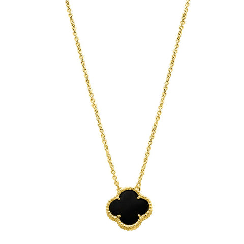 14k Gold Plated Black Flower Necklace
