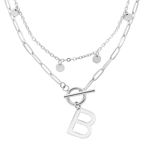 Tarnish Resistant 14k Gold Plated Confetti And Paperclip Layered Initial Toggle Necklace