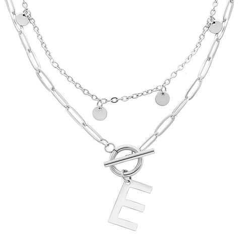 Tarnish Resistant 14k Gold Plated Confetti And Paperclip Layered Initial Toggle Necklace