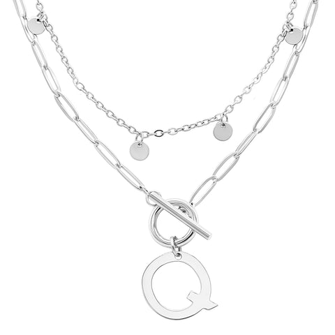 Tarnish Resistant 14k Gold Plated Confetti And Paperclip Layered Initial Toggle Necklace