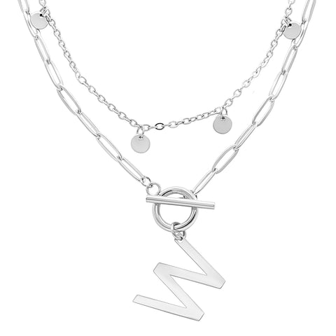 Tarnish Resistant 14k Gold Plated Confetti And Paperclip Layered Initial Toggle Necklace