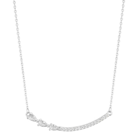 14k Rose Gold Plated Curved Bar Clear Pear Necklace