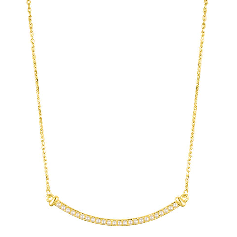 14k Gold Plated Pearl Curved Bar Necklace