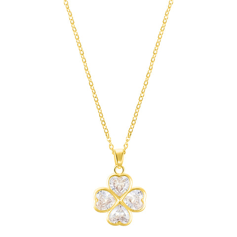 Adjustable Clear Crystal Heart Clover Necklace