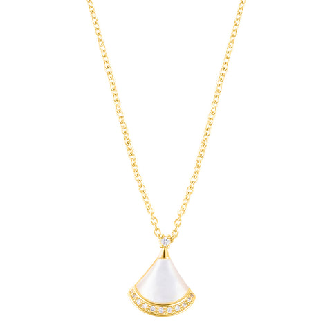 14k Yellow Gold Plated Mother of Pearl CZ Leaf Pendant Necklace