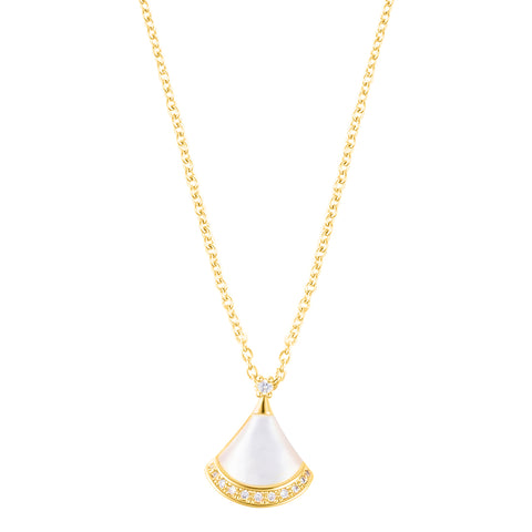 14k Yellow Gold Plated Mother of Pearl CZ Leaf Pendant Necklace