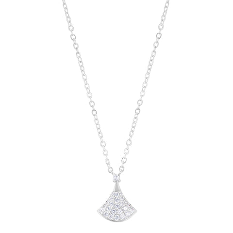 Sterling Silver Plated Pave CZ Leaf Pendant Necklace