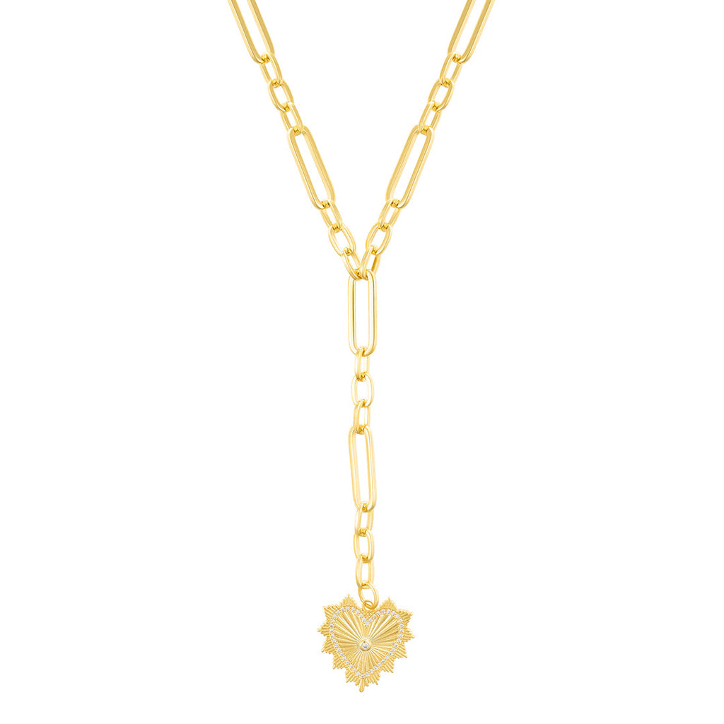 14k Gold Plated CZ Jagged Heart Mixed Link Y-Necklace – ADORNIA