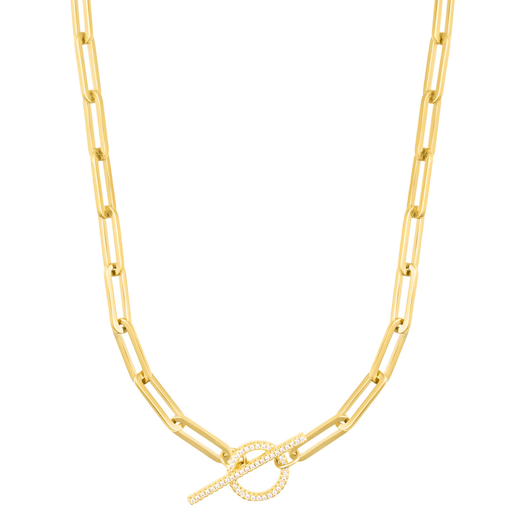 アクセサリー NUMBERING #5401 14k gold plated brass,CZ 14k Gold Plated Paperclip CZ Toggle Necklace – ADORNIA