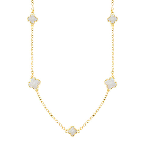 14k Gold Plated 36" Mother of Pearl Flower Station Necklace