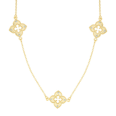 14k Gold Plated 36" Clover Station Necklace