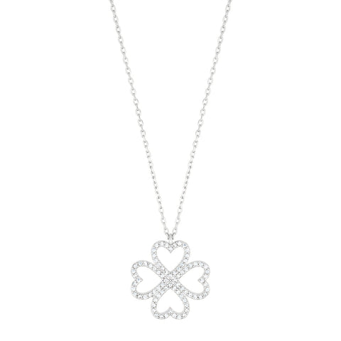 Heart-Shaped Pave Clover Necklace