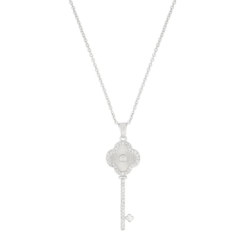 Pave Clover Key Pendant Necklace