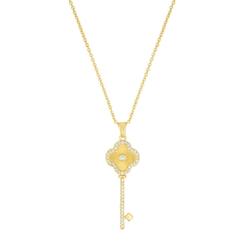 Pave Clover Key Pendant Necklace