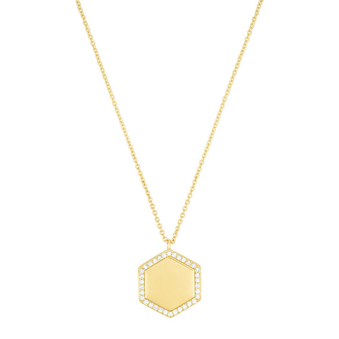 14k Gold Plated Pave Hexagon Pendant Necklace