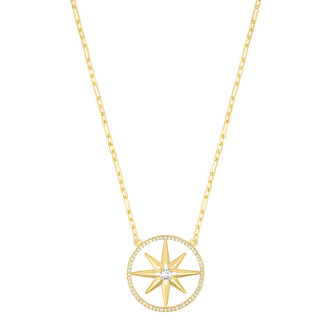 14k Gold Plated Pave Starburst Necklace