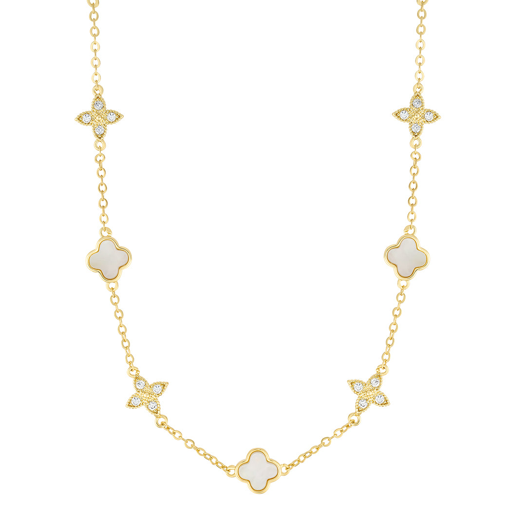 14k Gold Plated Mixed Mother of Pearl and CZ Clover Station