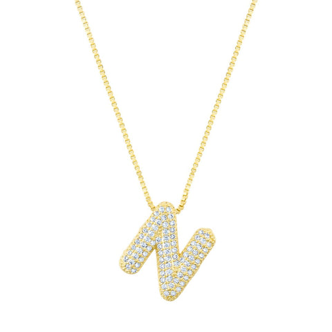 14k Gold Plated Pave Bubble Letter