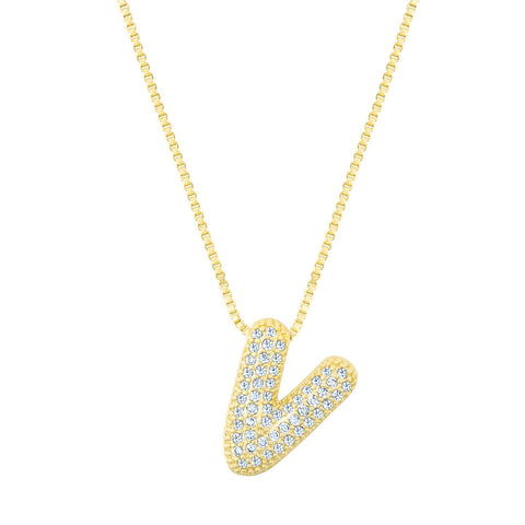 14k Gold Plated Pave Bubble Letter
