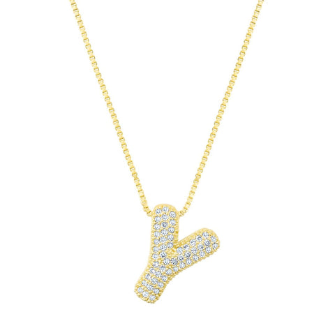 14k Gold Plated Pave Bubble Letter