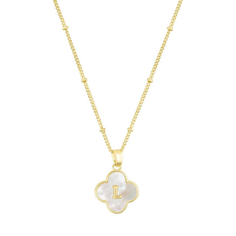 14k Gold Plated Mother-of-Pearl Initial Clover Necklace