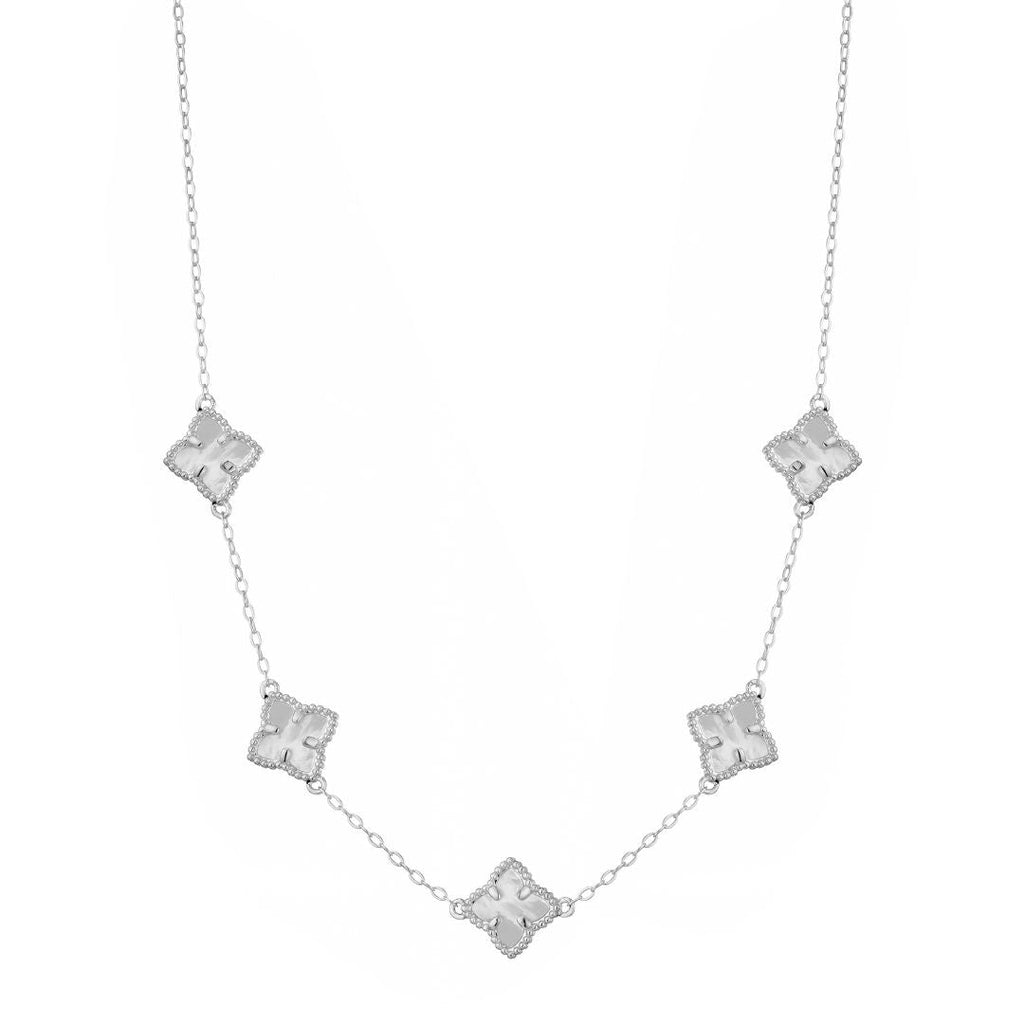 White Mother of Pearl Floral Station Necklace – ADORNIA