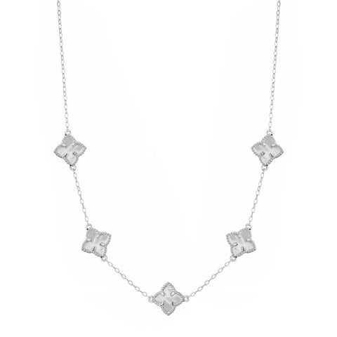 White Mother of Pearl Floral Station Necklace