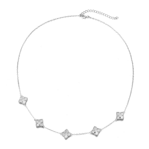 White Mother of Pearl Floral Station Necklace