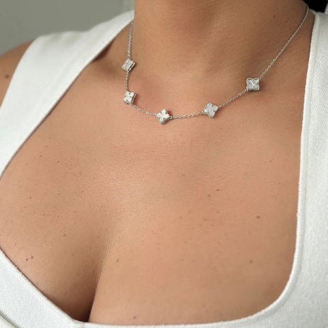 White Mother of Pearl Floral Station Necklace