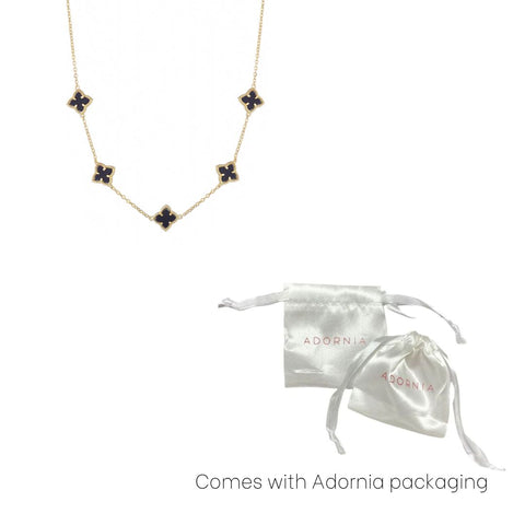 14k Gold Plated Black Floral Station Necklace