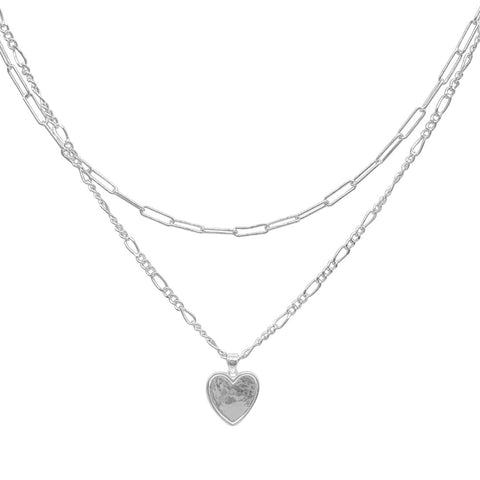 Paper Clip and Figaro Heart Chain Set