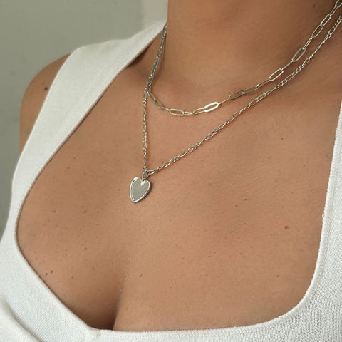 Paper Clip and Figaro Heart Chain Set