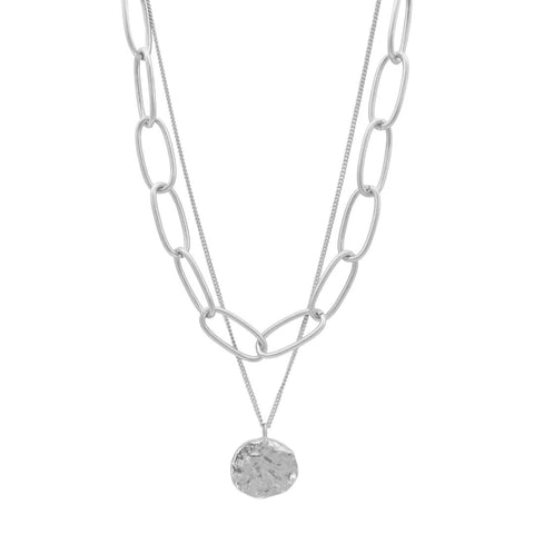 Oval Link Chain and Coin Pendant Layered Necklace Set