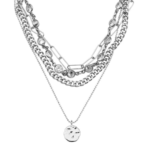 Messy Layered Necklace Set with Pebbled Charm