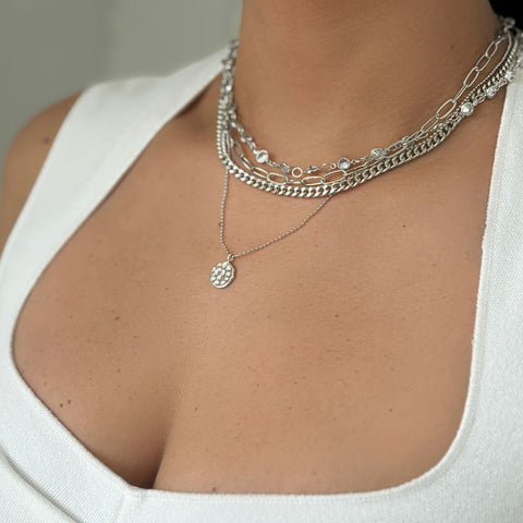Messy Layered Necklace Set with Pebbled Charm