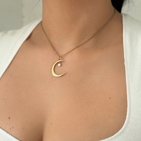 Hanging Moon and Star Necklace