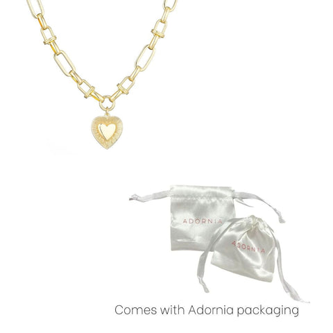 14k Yellow Gold Plated Chunky Mixed Link Chain Fluted Heart Necklace