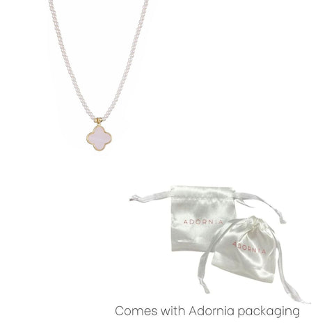 14k Gold Plated Pearl Strand Clover Pendant Necklace