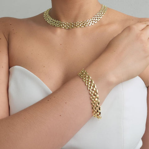 14k Gold Plated Grid Chain Necklace