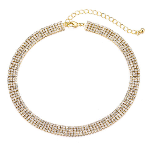 14k Gold Plated Adjustable Crystal Choker Necklace
