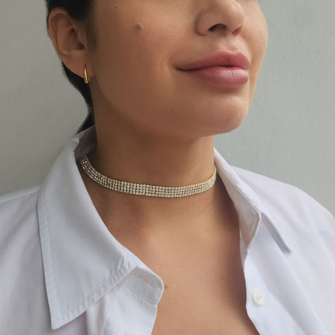 14k Gold Plated Adjustable Crystal Choker Necklace