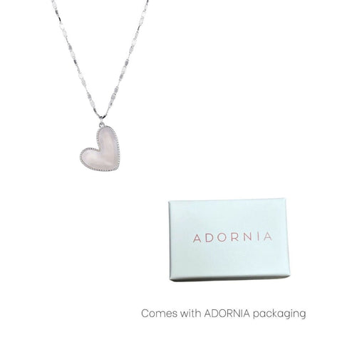 Silver Plated Mother of Pearl Beaded Edge Heart Necklace